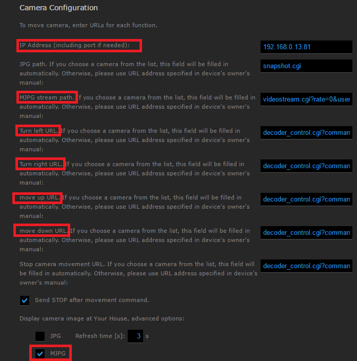 Fibaro IP Kamera Gelişmiş Ayarlar